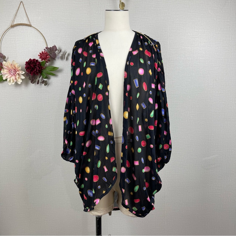 1990s Vintage Oscar de la Renta Jewel Print Swimwear Kimono Size Medium
